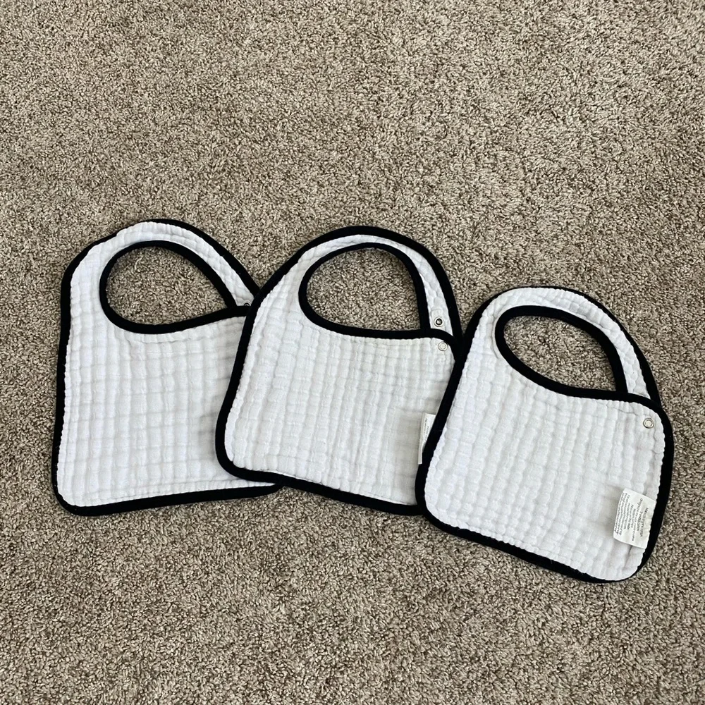 Bundle of 3- Modern Burlap Bibs - organic cotton monochrome black and white